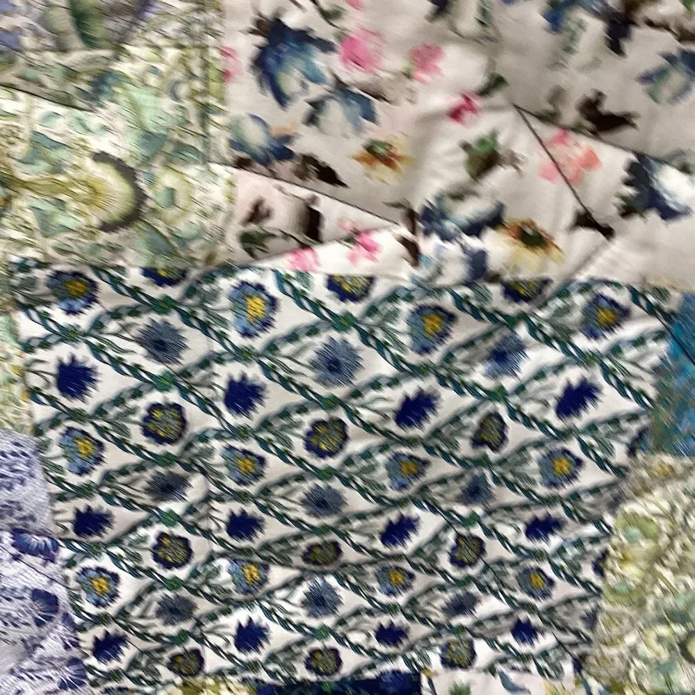 NWT. Hand Crafted Blues and Green Liberty Lawn Fabrics Garden Quilt with Stars